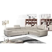 ES ESPINHO Eva Solid Sal Wood Leatherette Upholstered 5 Seater Right Hand Side Facing Modular Sectional Corner L Shape Sofa Set